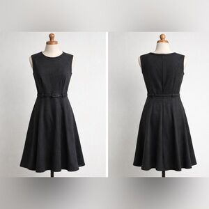 Susan Monaco Vintage Twe Wool Black Sleeveless Fit & Flare Belted Dress Heritage